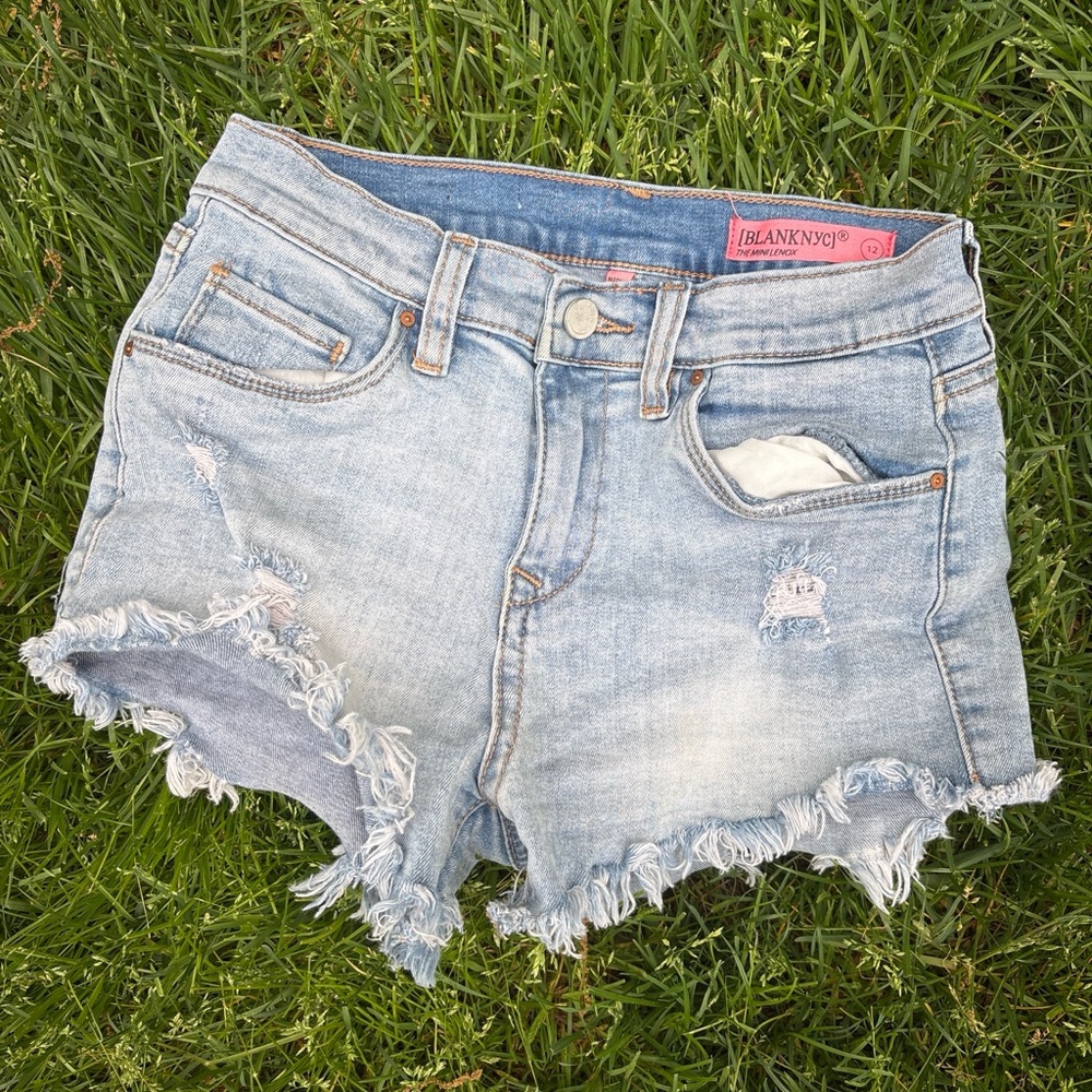 Blank NYC Faded Light Blue Distressed Denim Cutoff Shorts